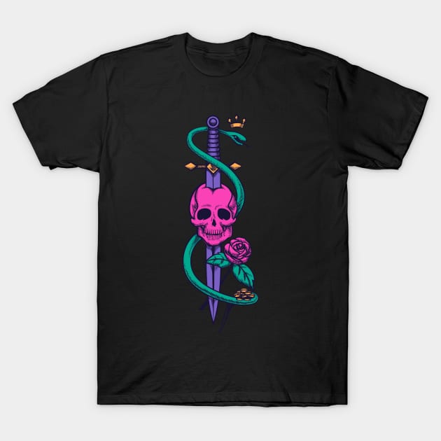 Skull Sword Snake Tattoo T-Shirt by Ravensdesign